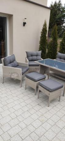 Narożnik technorattan ze stołem 120x70cm i fotelami Perata Corner Plus Light Grey