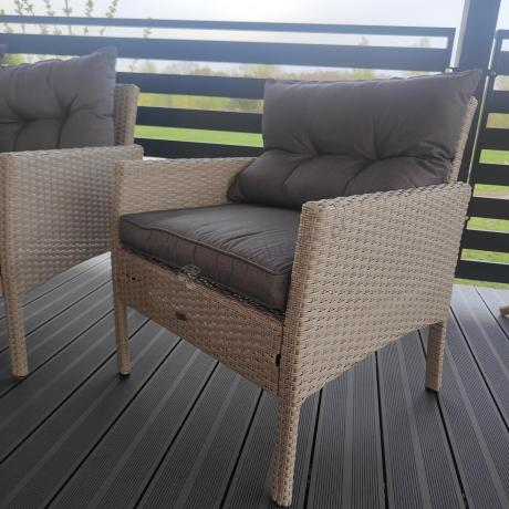 Narożnik technorattan ze stołem 120x70cm i fotelami Perata Corner Plus Light Grey