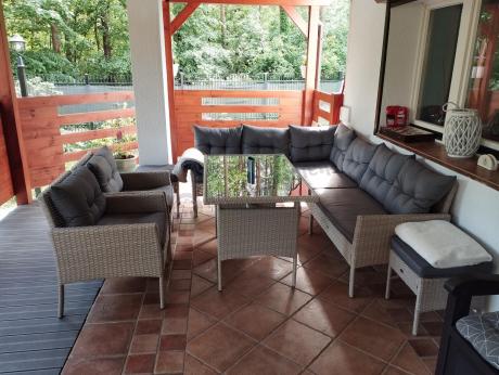 Narożnik technorattan ze stołem 120x70cm i fotelami Perata Corner Plus Light Grey