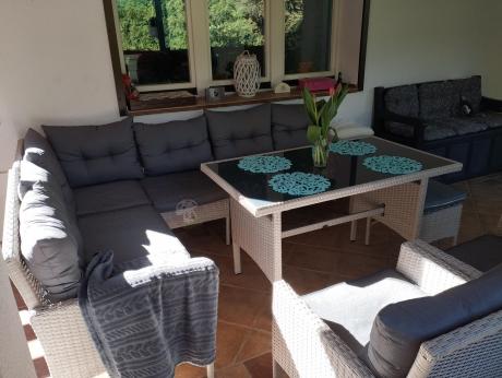 Narożnik technorattan ze stołem 120x70cm i fotelami Perata Corner Plus Light Grey