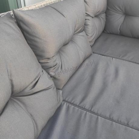 Narożnik technorattan ze stołem 120x70cm i pufami Perata Corner Light Grey