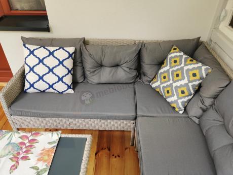 Narożnik technorattan ze stołem 120x70cm i pufami Perata Corner Light Grey