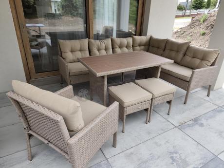 Narożnik technorattanowy na nóżkach Perata Corner Natural + 1 fotel Polywood