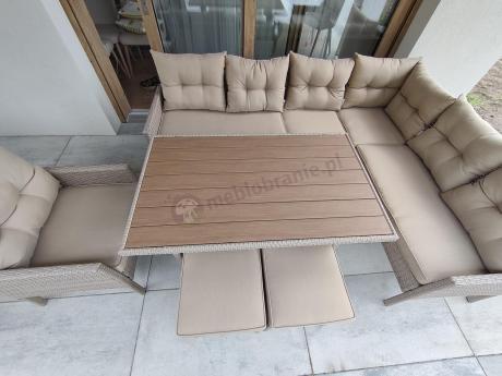 Narożnik technorattanowy na nóżkach Perata Corner Natural + 1 fotel Polywood