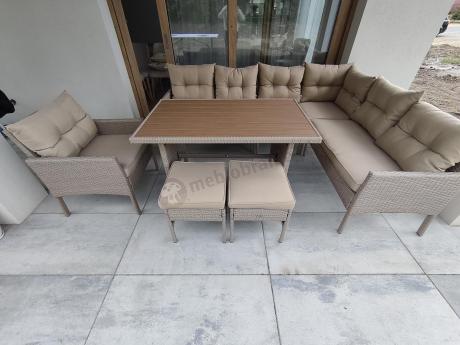 Narożnik technorattanowy na nóżkach Perata Corner Natural + 1 fotel Polywood