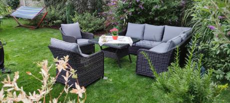 Narożnik z fotelami technorattan Novici - Antracyt