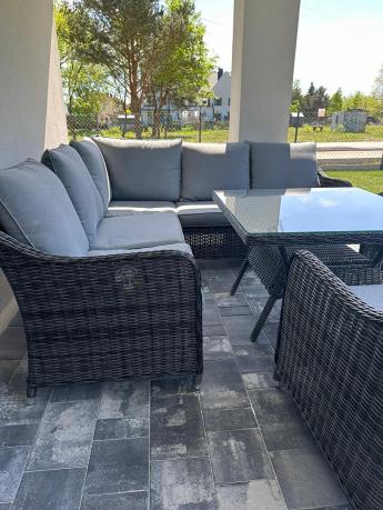 Narożnik z fotelami technorattan Novici - Antracyt