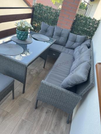 Narożnik z technorattanu 190x140cm z wysokim stołem i 3 pufami Torino Corner Anthracite