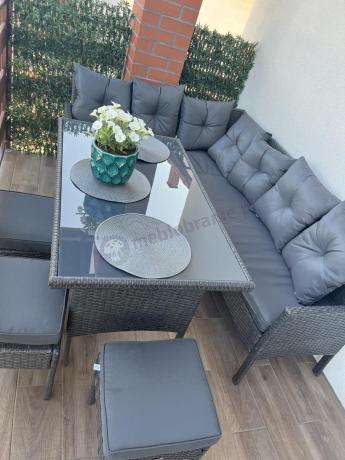 Narożnik z technorattanu 190x140cm z wysokim stołem i 3 pufami Torino Corner Anthracite