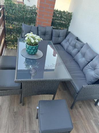 Narożnik z technorattanu 190x140cm z wysokim stołem i 3 pufami Torino Corner Anthracite