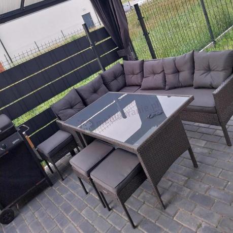 Narożnik z technorattanu 190x140cm z wysokim stołem i 3 pufami Torino Corner Anthracite