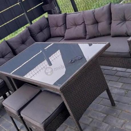 Narożnik z technorattanu 190x140cm z wysokim stołem i 3 pufami Torino Corner Anthracite