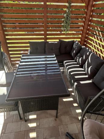 Narożnik z technorattanu 190x140cm z wysokim stołem i 3 pufami Torino Corner Anthracite