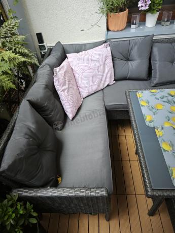 Narożnik z technorattanu 190x140cm z wysokim stołem i 3 pufami Torino Corner Anthracite