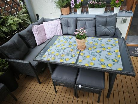 Narożnik z technorattanu 190x140cm z wysokim stołem i 3 pufami Torino Corner Anthracite