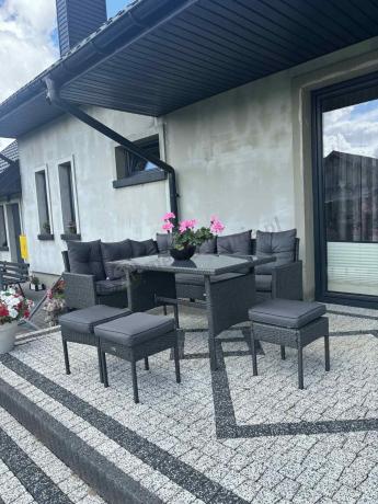 Narożnik z technorattanu 190x140cm z wysokim stołem i 3 pufami Torino Corner Anthracite