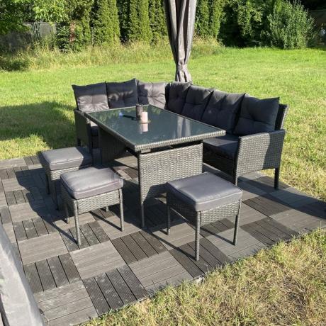 Narożnik z technorattanu 190x140cm z wysokim stołem i 3 pufami Torino Corner Anthracite