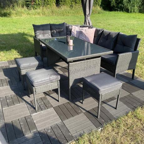 Narożnik z technorattanu 190x140cm z wysokim stołem i 3 pufami Torino Corner Anthracite