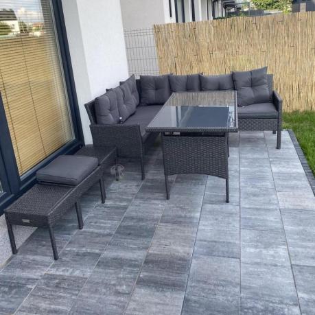 Narożnik z technorattanu 190x140cm z wysokim stołem i 3 pufami Torino Corner Anthracite