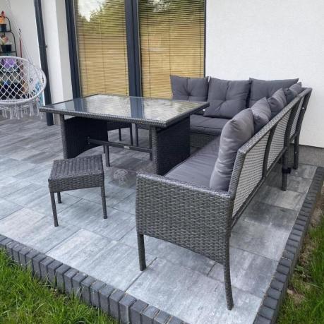 Narożnik z technorattanu 190x140cm z wysokim stołem i 3 pufami Torino Corner Anthracite