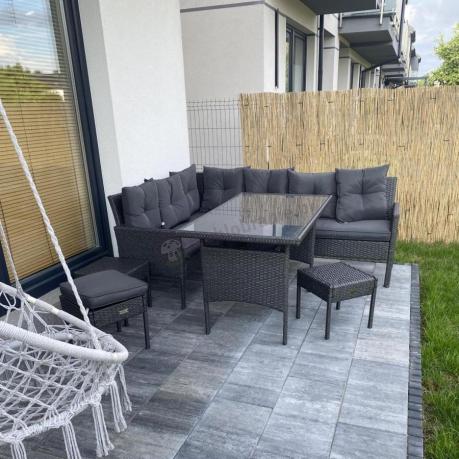 Narożnik z technorattanu 190x140cm z wysokim stołem i 3 pufami Torino Corner Anthracite