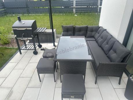 Narożnik z technorattanu 190x140cm z wysokim stołem i 3 pufami Torino Corner Anthracite