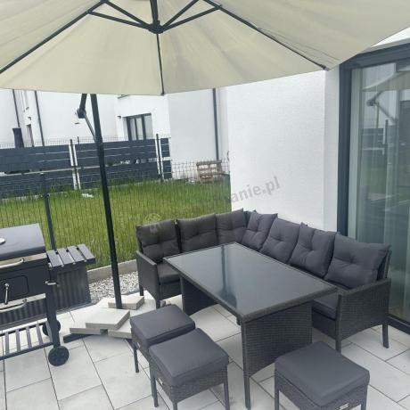 Narożnik z technorattanu 190x140cm z wysokim stołem i 3 pufami Torino Corner Anthracite