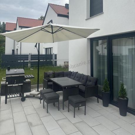 Narożnik z technorattanu 190x140cm z wysokim stołem i 3 pufami Torino Corner Anthracite