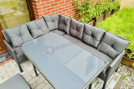 Narożnik z technorattanu 190x140cm z wysokim stołem i 3 pufami Torino Corner Anthracite