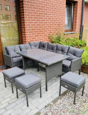 Narożnik z technorattanu 190x140cm z wysokim stołem i 3 pufami Torino Corner Anthracite