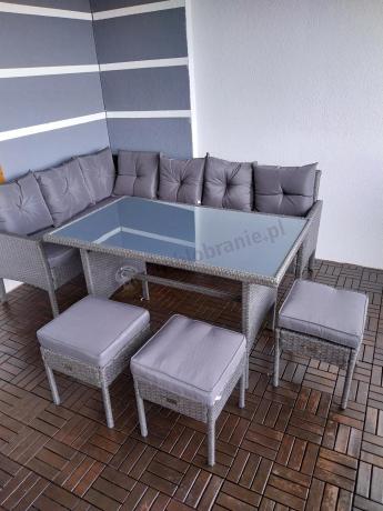 Narożnik z technorattanu 190x140cm z wysokim stołem i 3 pufami Torino Corner Anthracite