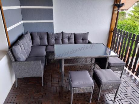 Narożnik z technorattanu 190x140cm z wysokim stołem i 3 pufami Torino Corner Anthracite