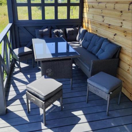 Narożnik z technorattanu 190x140cm z wysokim stołem i 3 pufami Torino Corner Anthracite