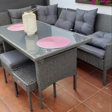 Narożnik z technorattanu 190x140cm z wysokim stołem i 3 pufami Torino Corner Anthracite