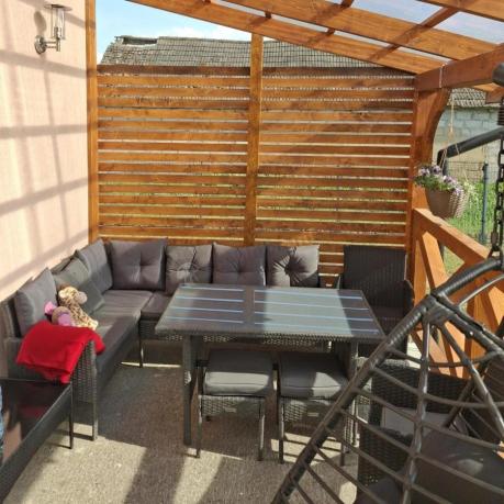 Narożnik z technorattanu 190x140cm z wysokim stołem i 3 pufami Torino Corner Anthracite
