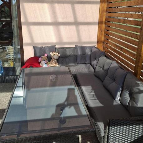 Narożnik z technorattanu 190x140cm z wysokim stołem i 3 pufami Torino Corner Anthracite