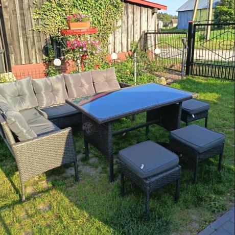 Narożnik z technorattanu 190x140cm z wysokim stołem i 3 pufami Torino Corner Anthracite