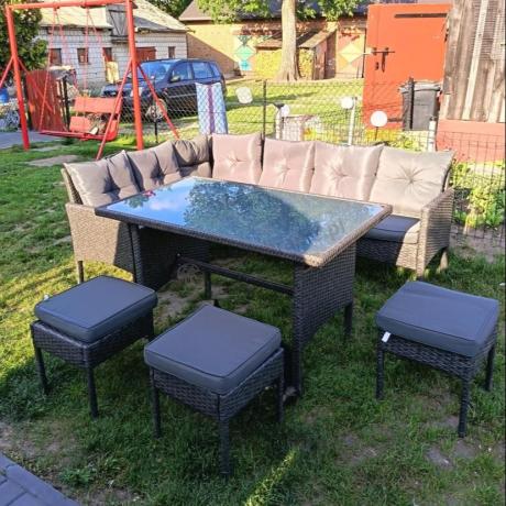 Narożnik z technorattanu 190x140cm z wysokim stołem i 3 pufami Torino Corner Anthracite
