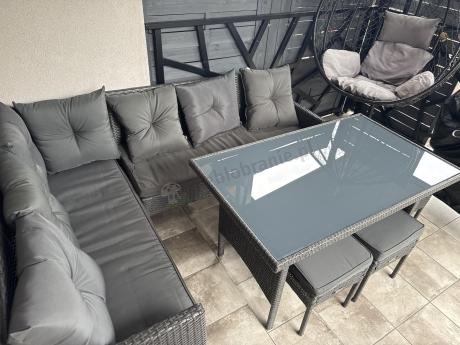Narożnik z technorattanu 190x140cm z wysokim stołem i 3 pufami Torino Corner Anthracite