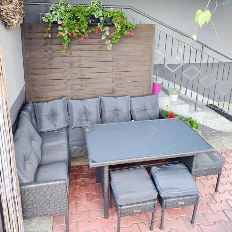 Narożnik z technorattanu 190x140cm z wysokim stołem i 3 pufami Torino Corner Anthracite