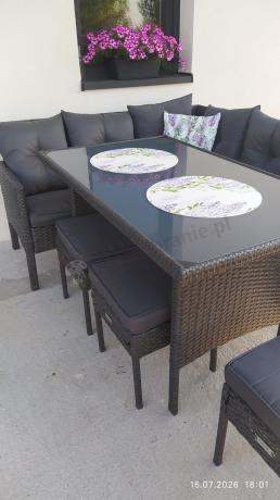 Narożnik z technorattanu 190x140cm z wysokim stołem i 3 pufami Torino Corner Anthracite