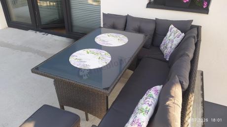 Narożnik z technorattanu 190x140cm z wysokim stołem i 3 pufami Torino Corner Anthracite