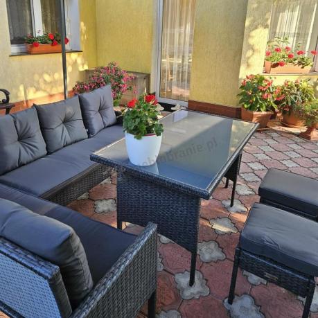 Narożnik z technorattanu 190x140cm z wysokim stołem i 3 pufami Torino Corner Anthracite