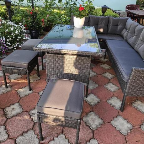 Narożnik z technorattanu 190x140cm z wysokim stołem i 3 pufami Torino Corner Anthracite