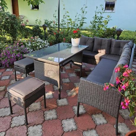 Narożnik z technorattanu 190x140cm z wysokim stołem i 3 pufami Torino Corner Anthracite