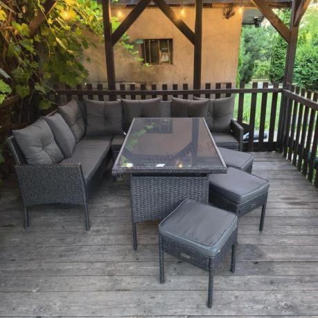 Narożnik z technorattanu 190x140cm z wysokim stołem i 3 pufami Torino Corner Anthracite