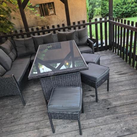 Narożnik z technorattanu 190x140cm z wysokim stołem i 3 pufami Torino Corner Anthracite