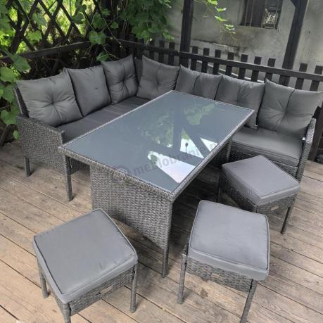 Narożnik z technorattanu 190x140cm z wysokim stołem i 3 pufami Torino Corner Anthracite