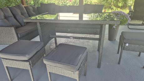 Narożnik z technorattanu 190x140cm z wysokim stołem i 3 pufami Torino Corner Anthracite