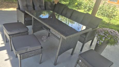 Narożnik z technorattanu 190x140cm z wysokim stołem i 3 pufami Torino Corner Anthracite